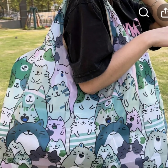 Vintage Handbags - Cute uwu cat animal feline large reusable tote storage bag